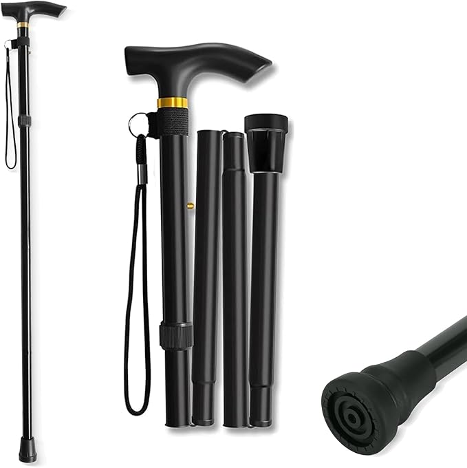 Bastón Multifuncional: Plegable, Suela Antideslizante + Linterna Integrada