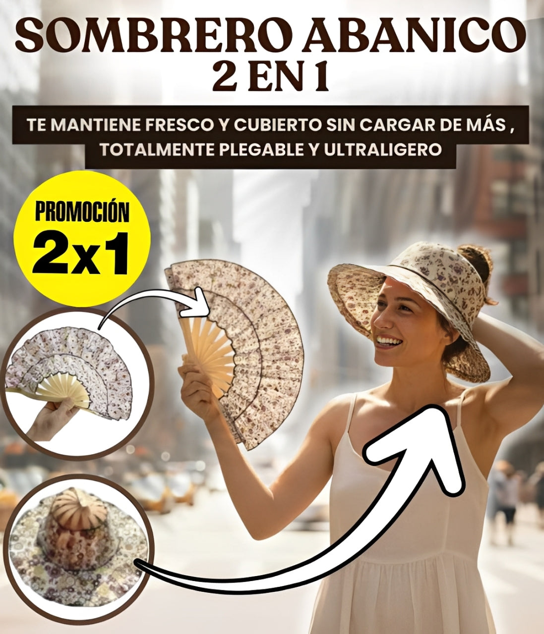SOMBRERO ABANICO 2 EN 1 - OFERTA 2X1 SOLO POR HOY