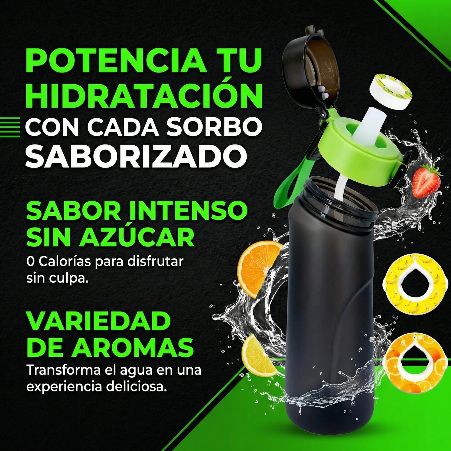 Botella de agua con fragancia de frutas, cápsulas de sabor portátil