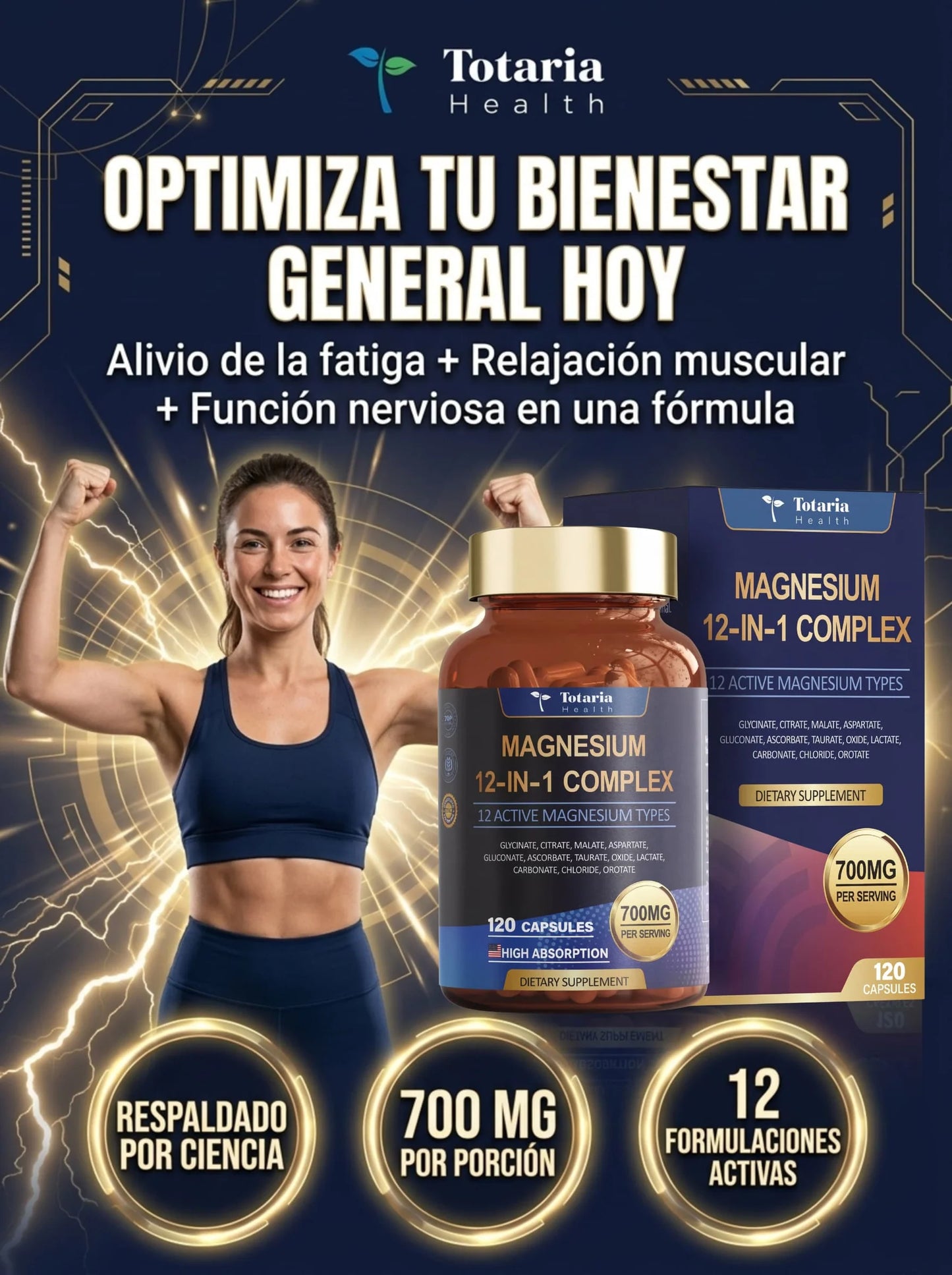 MAGNESIUM  COMPLEX 12 EN 1 - La Única Fórmula con 12 Formas de Magnesio en Una Sola Cápsula