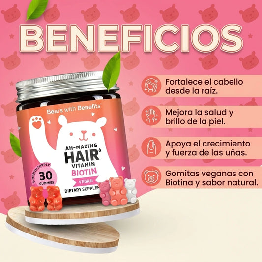 Gomitas de biotina Gomitas de biotina para cabello, piel y uñas. 5,000 mcg de vitaminas veganas de alta potencia