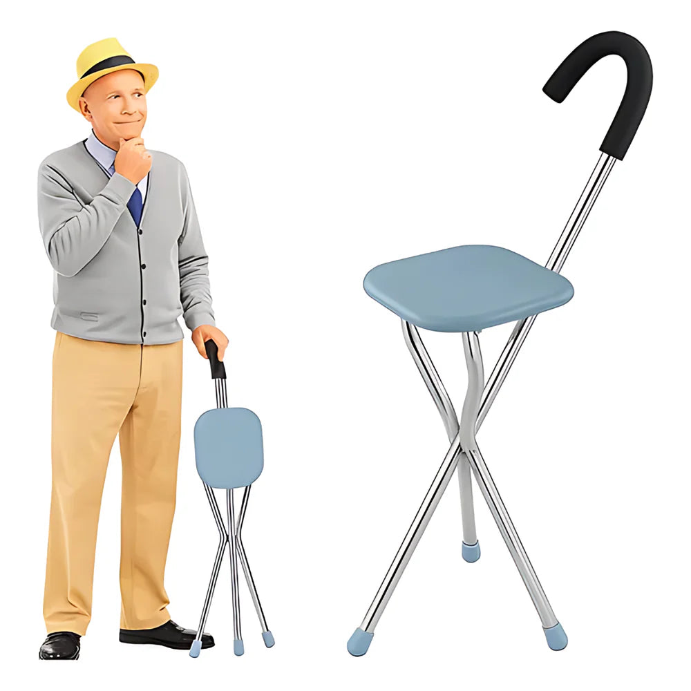 BASTÓN SILLA PLEGABLE 2 EN 1 – Soporte y descanso en un solo paso