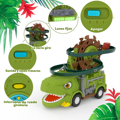 Pista de dinosaurio con tobogán eléctrico educativo
