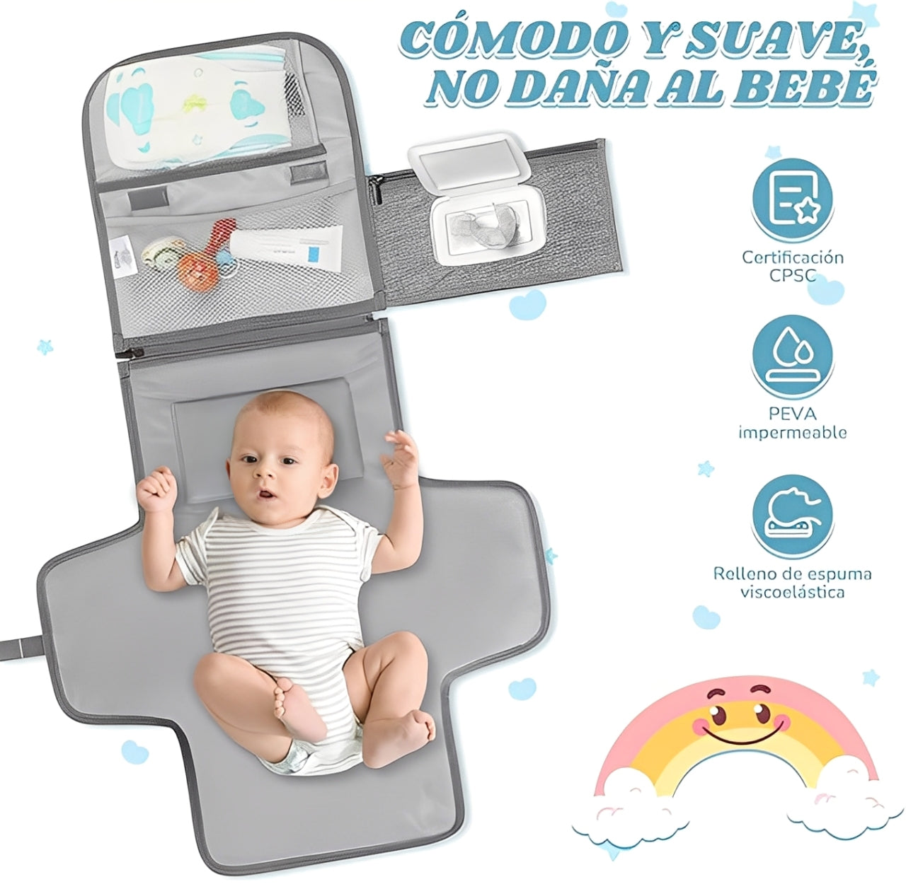 Pañalera Plegable Portátil Suave al Tacto 100% Impermeable y Fácil de Limpiar