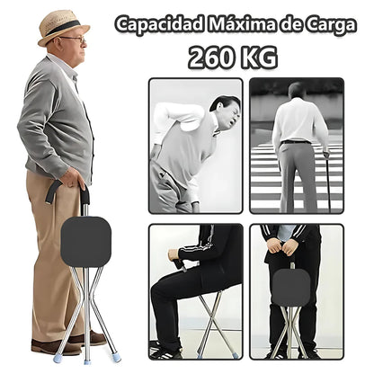 BASTÓN SILLA PLEGABLE 2 EN 1 – Soporte y descanso en un solo paso