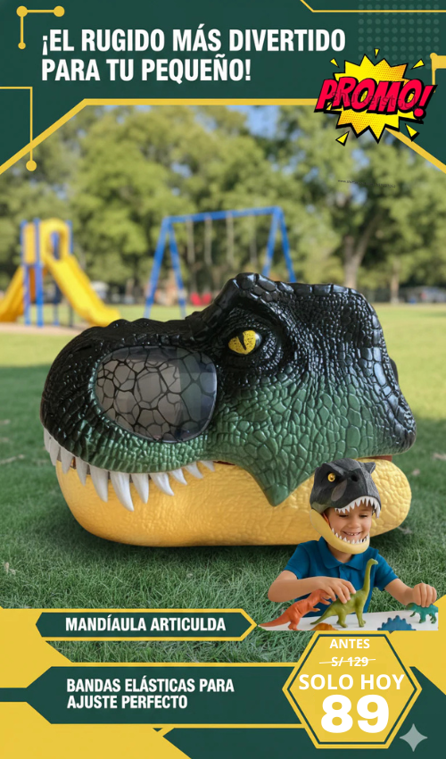 Mascara Dinosaurio T-Rex ajustable con luz en Ojos y Sonido