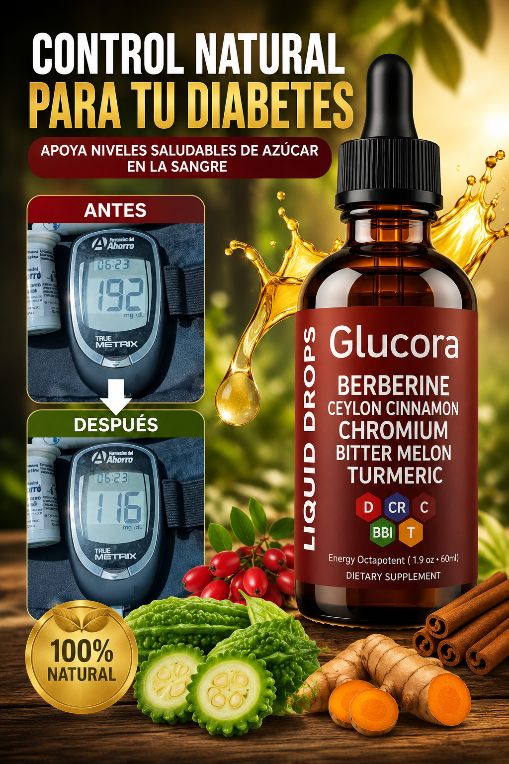 Glucora Gotas Control Glucosa Azúcar En Sangre