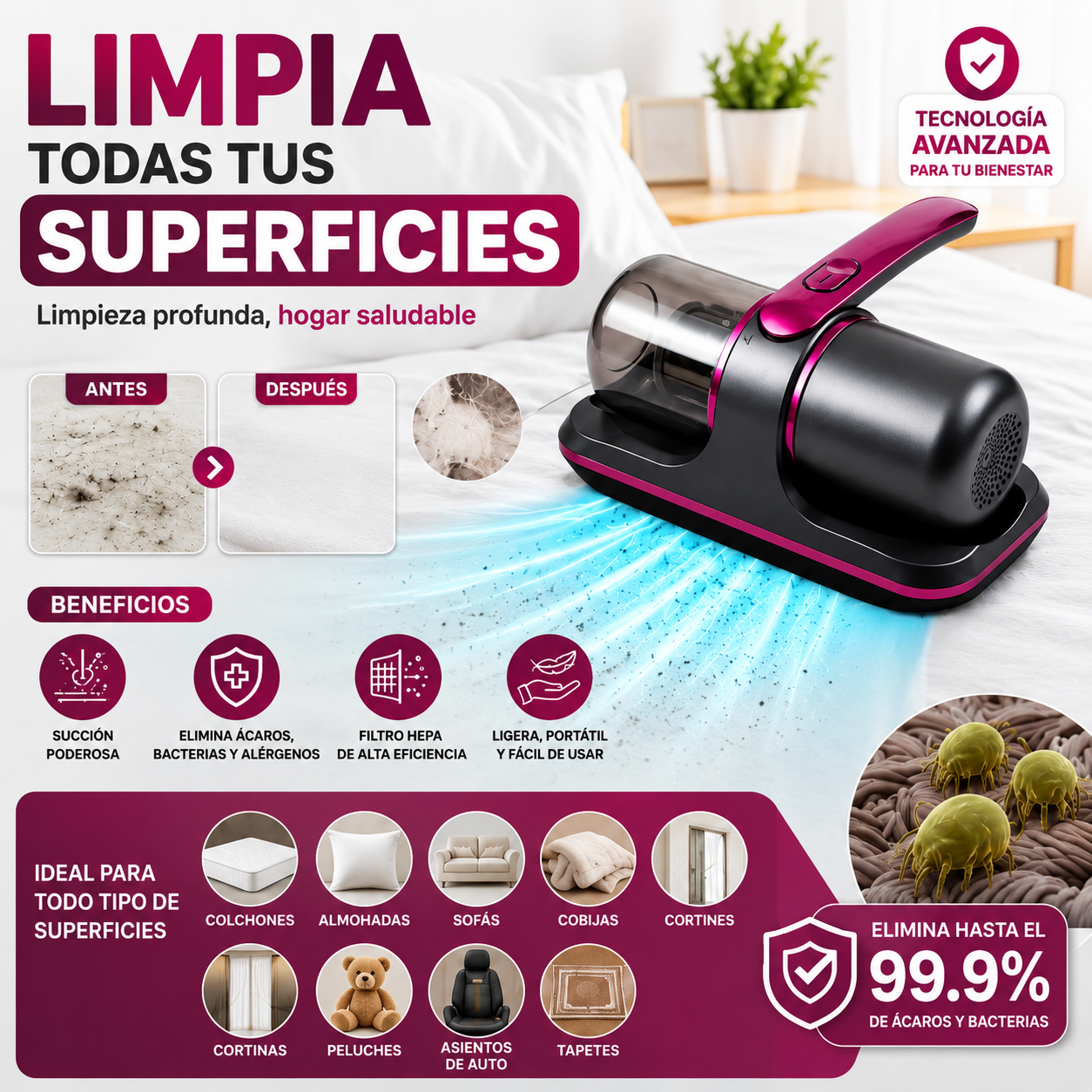 ASPIRADORA REMOVEDOR DE ACAROS – LIMPIEZA EXTREMA