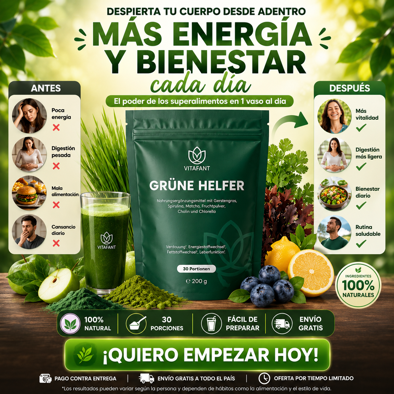 GRÜNE HELFER | Te Matcha, Spirulina, Arándano y Clorella para un Bienestar Integral