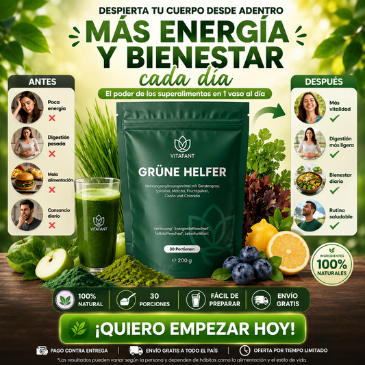 GRÜNE HELFER | Te Matcha, Spirulina, Arándano y Clorella para un Bienestar Integral
