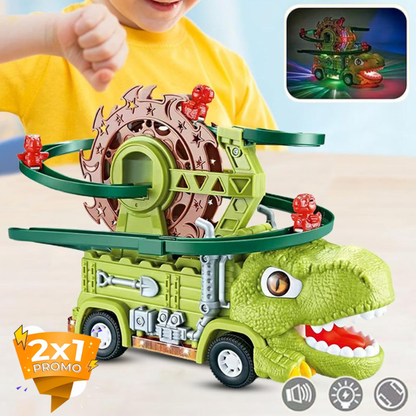 Pista de dinosaurio con tobogán eléctrico educativo