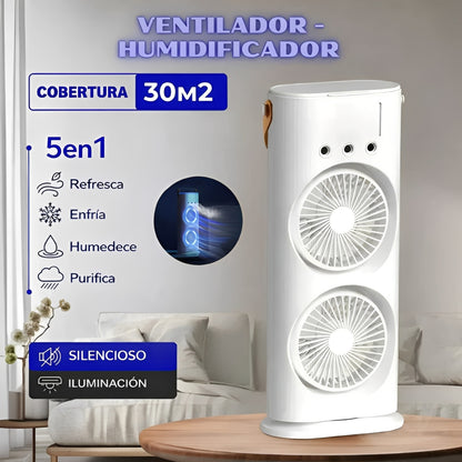 Ventilador con Humificador Doble Aspa 5 en 1