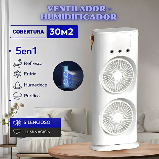Ventilador con Humificador Doble Aspa 5 en 1