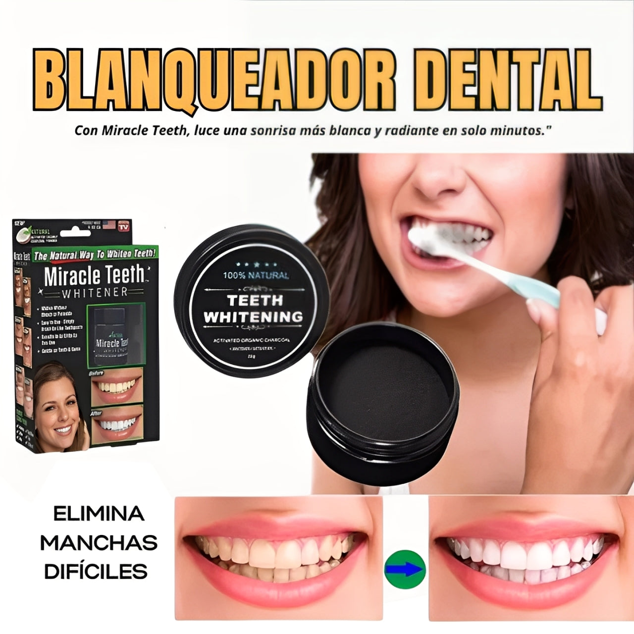 Blanqueador Dental Carbón Coco 100% Natural Orgánico
