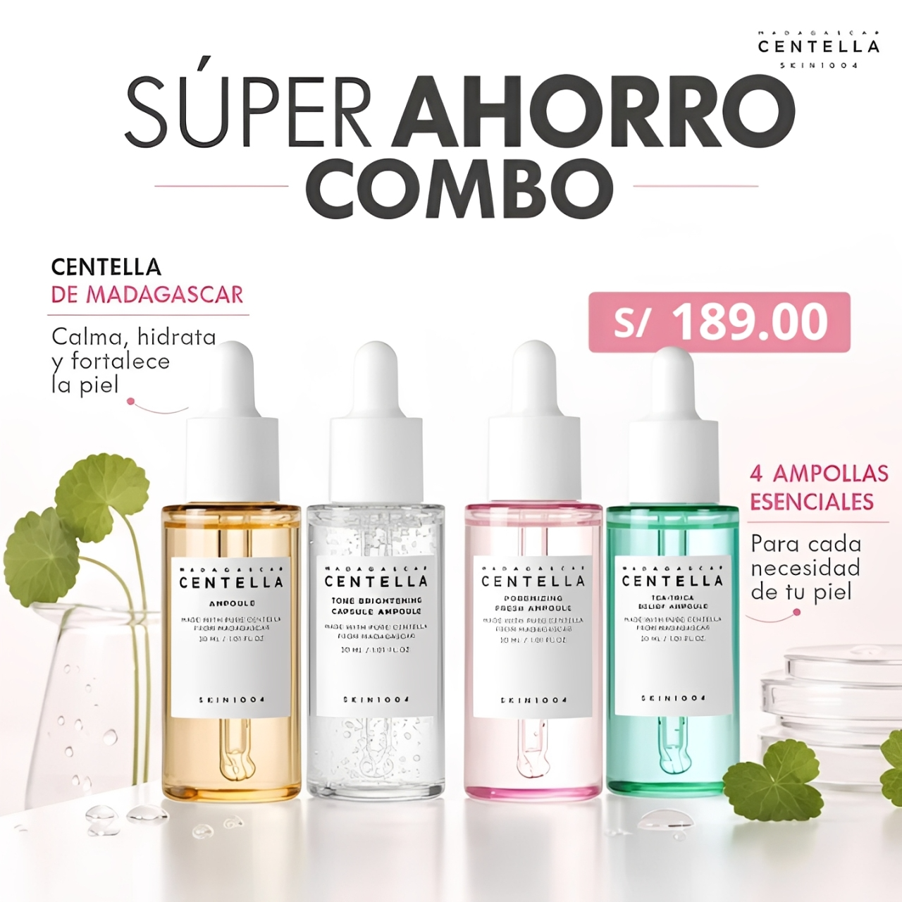 Kit de ampollas de centella de Madagascar Skin1004 (4 piezas)