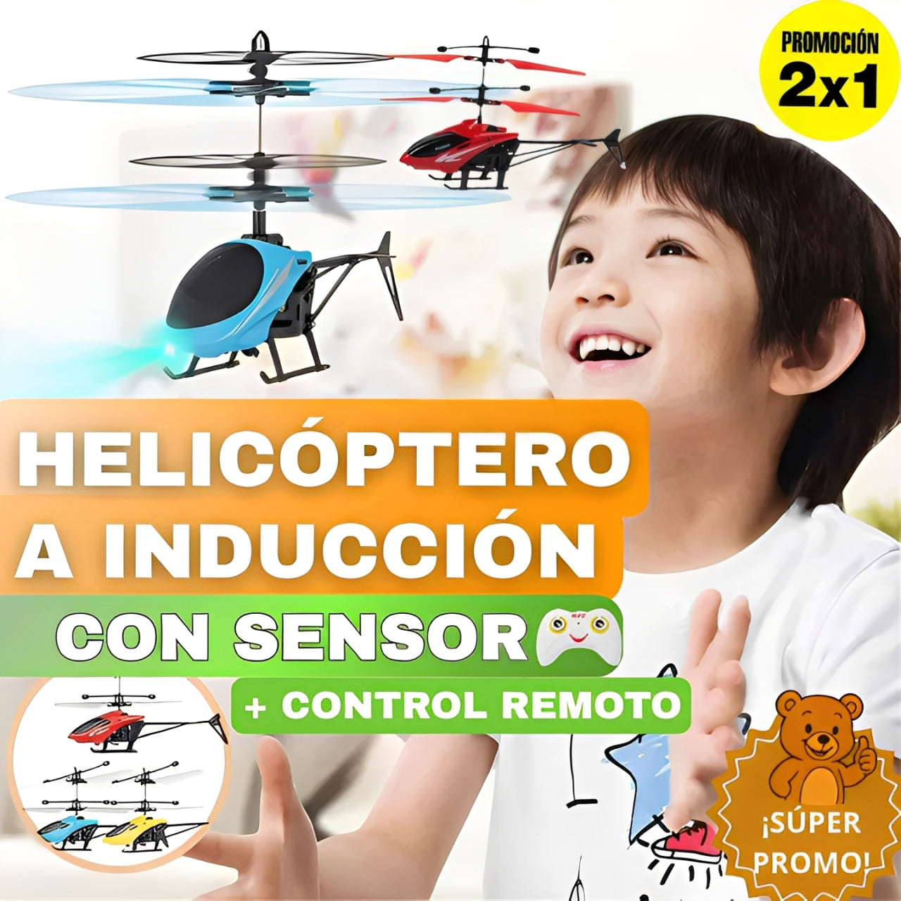 HELICÓPTERO VOLADOR CON SENSOR Y CONTROL REMOTO - OFERTA 2X1 SOLO POR HOY