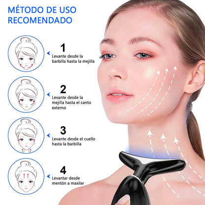Pack Rejuvenecedor  Masajeador con Luz LED Reductor de Arrugas y Papada + Suero Facial de 24K