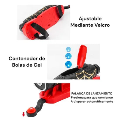 BRAZO SPIDER MAN LANZADOR DE BOLITAS HIDROGEL + GUANTE + BATERÍA