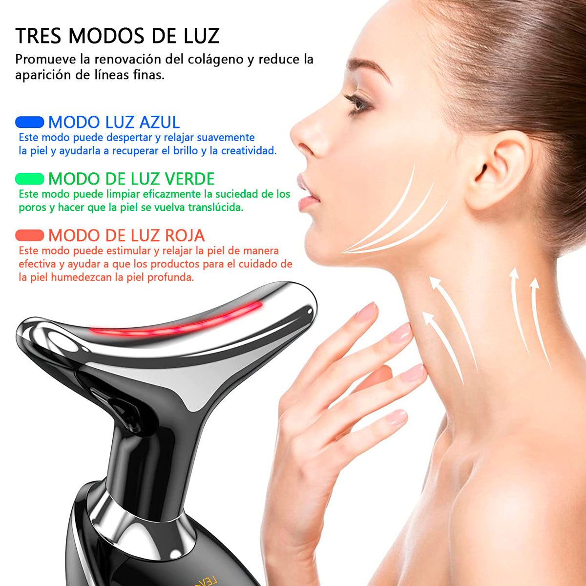Pack Rejuvenecedor  Masajeador con Luz LED Reductor de Arrugas y Papada + Suero Facial de 24K