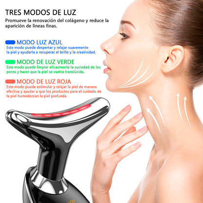 Pack Rejuvenecedor  Masajeador con Luz LED Reductor de Arrugas y Papada + Suero Facial de 24K